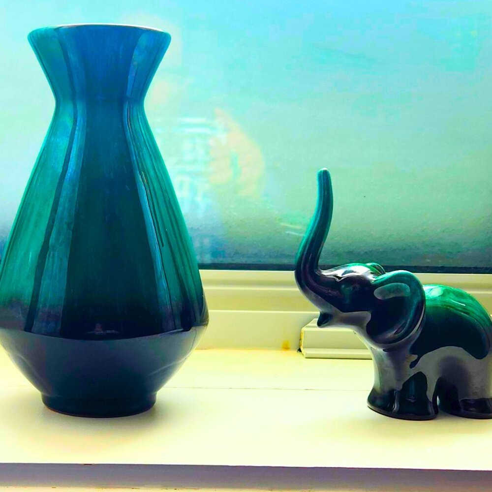 Blue Mountain Pottery Vintage Vase & Elephant Set | Canadian Art Pottery